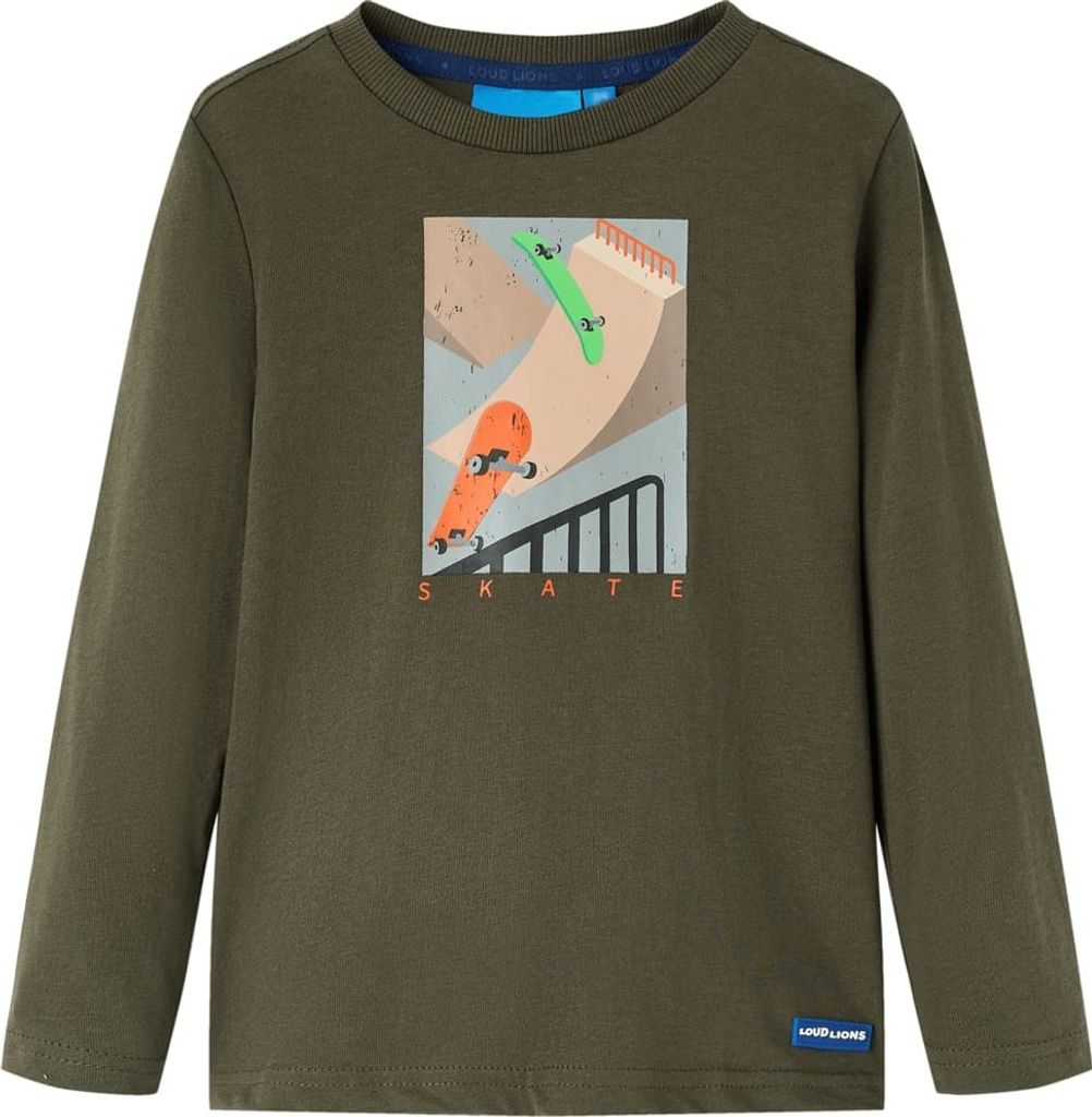Kinder-Langarmshirt Khaki Gr. 104 mit Skateboard-Aufdruck Produktbild 