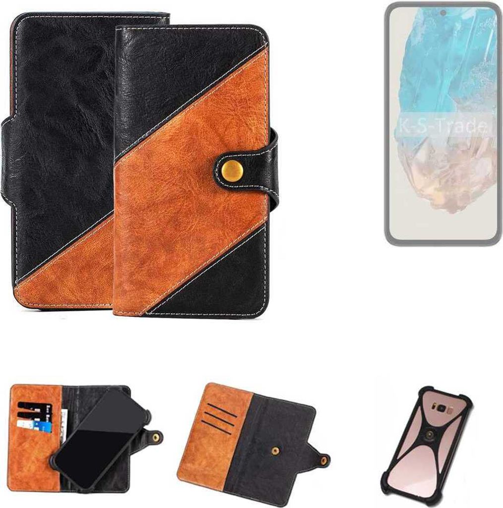 K-S-Trade Handyhülle Schutzhülle Bookstyle Case Wallet-Case kompatibel mit Samsung Galaxy M35 5G Handy Cover Bumper Klapphülle schwarz hellbraun 1x