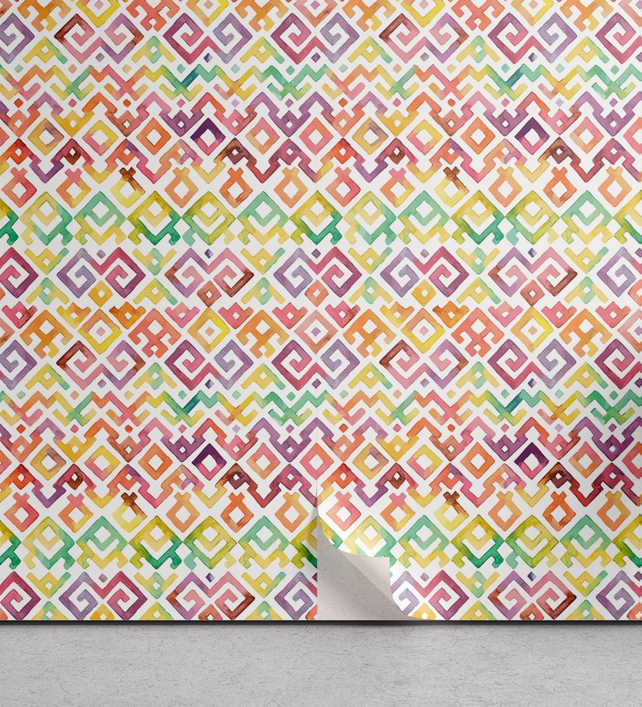 ABAKUHAUS Aquarell abziehbare & klebbare Tapete für Zuhause, Boho African, selbstklebendes Wohnzimmer Küchenakzent, 33 cm x 90 cm, Mehrfarbig