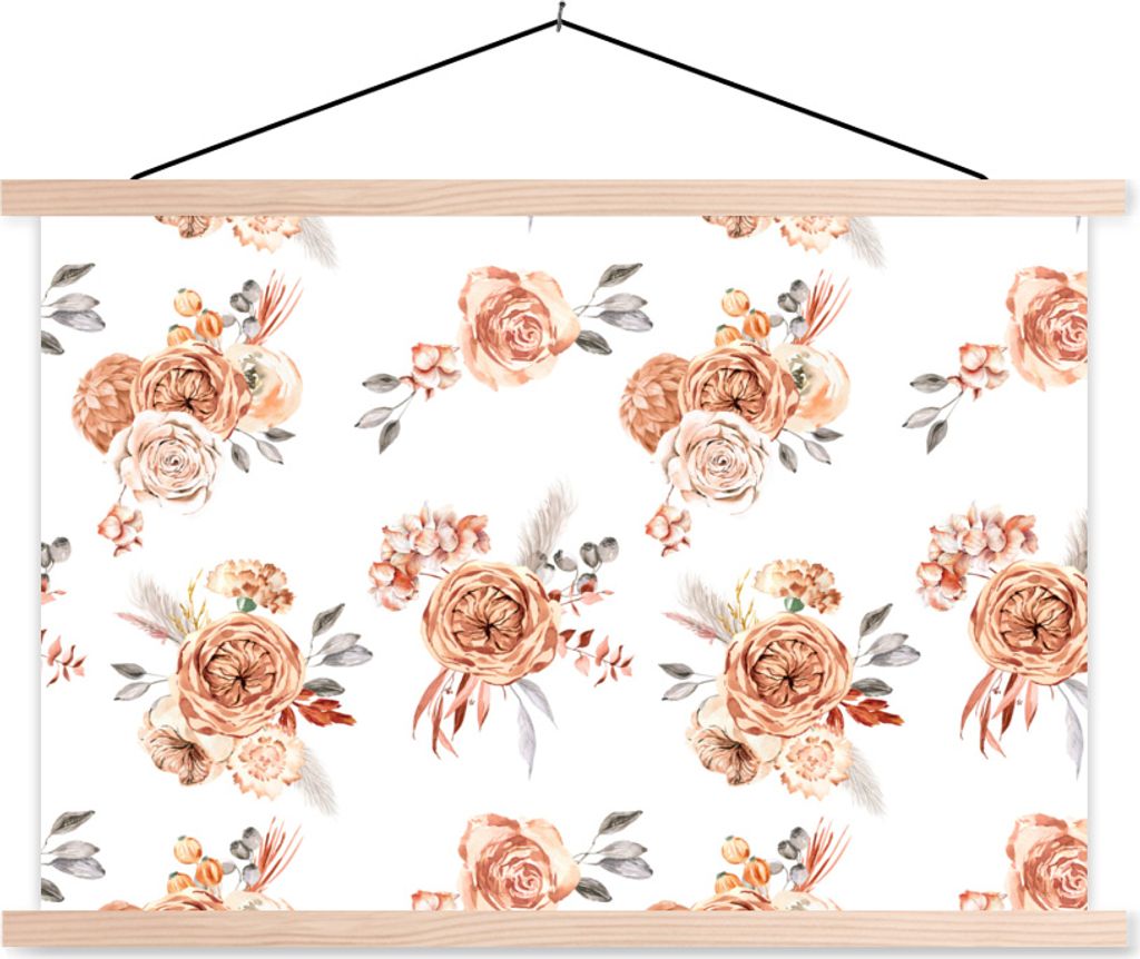 MuchoWow Textilposter Rosen - Bohème - Braun 120x80 cm mit holzfarbenen Rahmen - Aufhängeset
