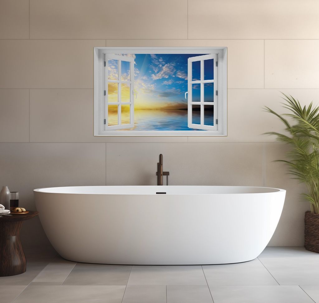 Wallario wasserfestes Poster selbstklebend 91,50 x 61 cm, Sonnenuntergang über dem Meer I, Badezimmerposter Spritzschutz mit Hochglanzoberfläche ...