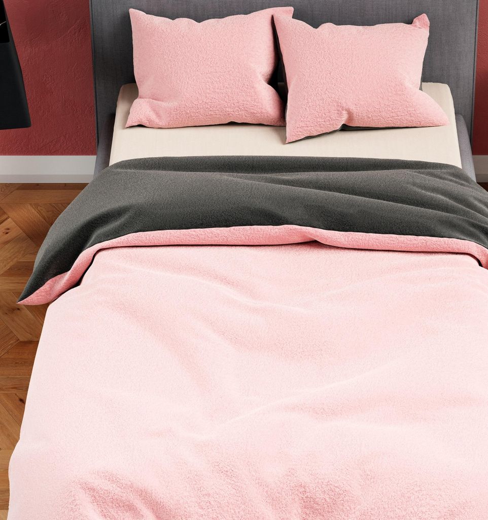 Teddyplüsch Bettwäscheset 4 teilig 135x200 cm Rosa Produktbild 
