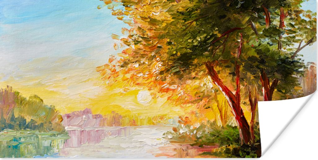 MuchoWow Poster Natur - Malerei - Baum - Wasser 80x40 cm - Wanddeko