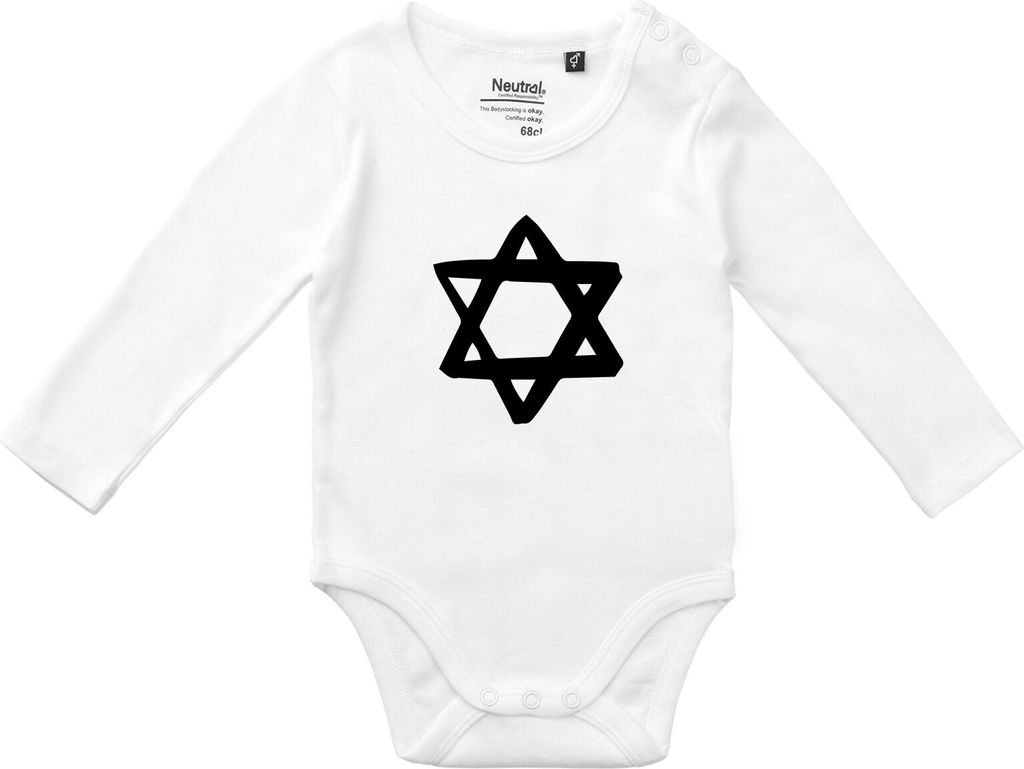 Huuraa Baby Body Davidstern Judentum 80 White Baumwolle Fairtrade Langarmbody Geschenkidee