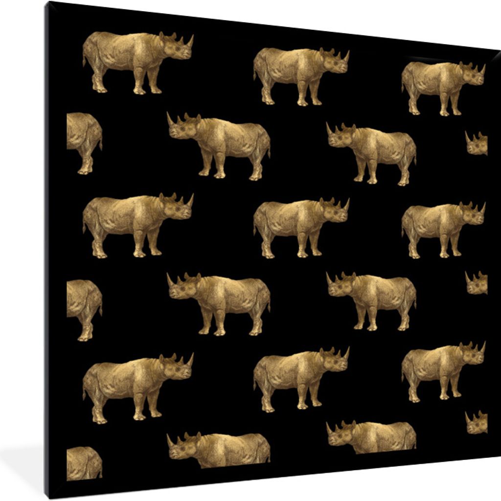 MuchoWow Gerahmtes Poster Muster - Nashorn - Gold - Schwarz 40x40 cm - Poster mit Schwarzem Bilderrahmen Wandposter Rahmen Foto Bilder - Mit Rahm...