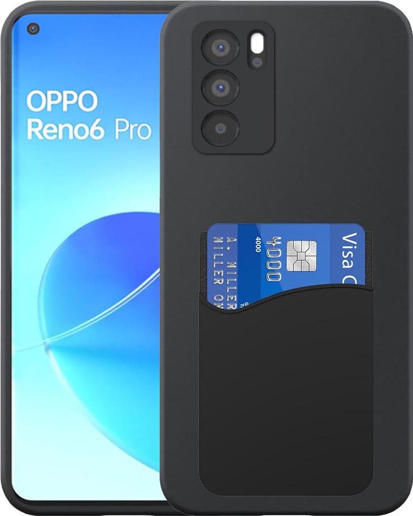 Geeignet für Oppo Reno 6 Pro 5G Phone Case mit Silikon-Kartenhalter - Flexible Back Cover Case Silikon TPU mit Silikon Cardslot - Schwarz - Smartp...