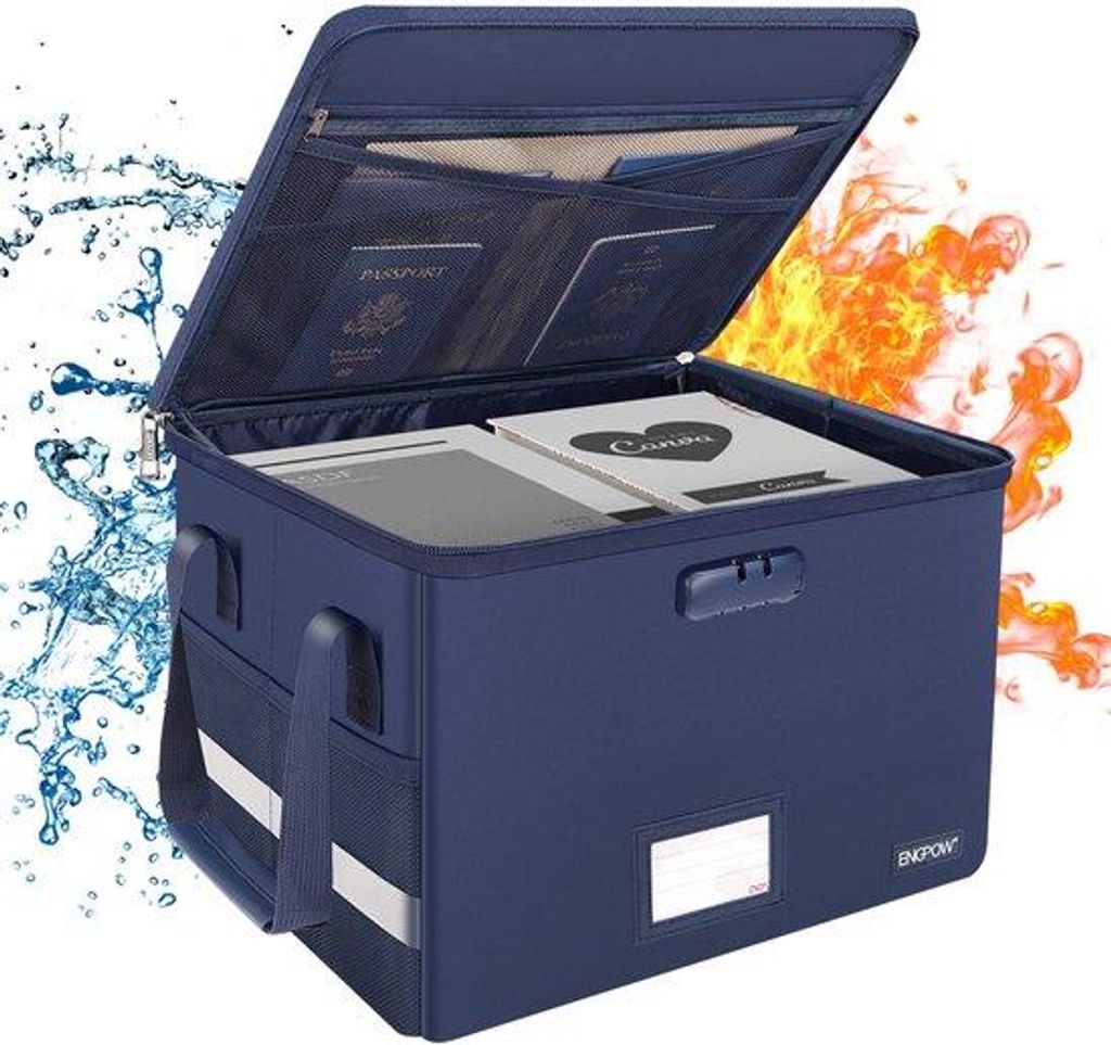 Brandwerende opbergdoos met slot Organizer, opvouwbare tas, bestandsdoos met handvat, draagbare kluis voor thuiskantoor, documenten, fireproof case