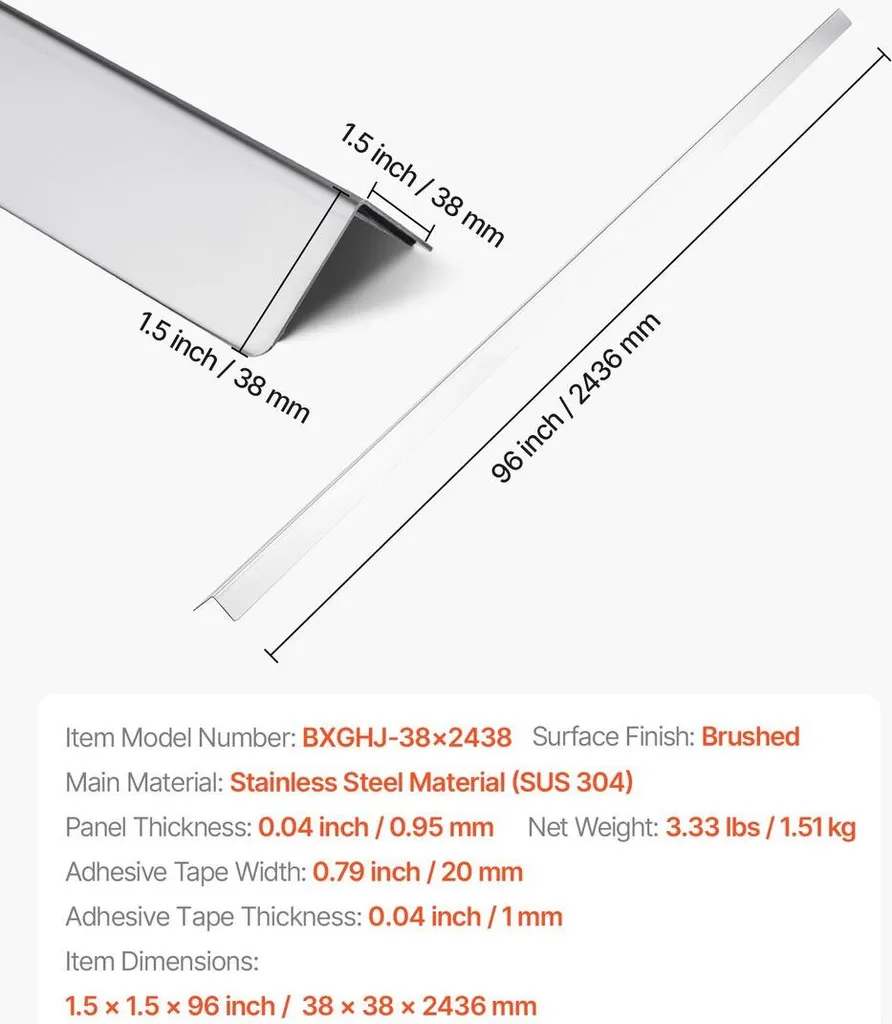 Cornière d'angle métallique en inox 304 adhésive 3M pour mur - 10 pcs - 7