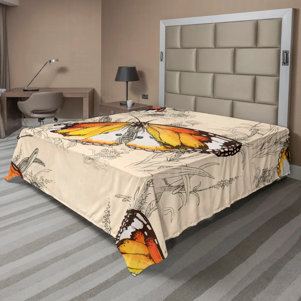 Drap de lit décoratif pour chambre parentale motif Papillon 260cm