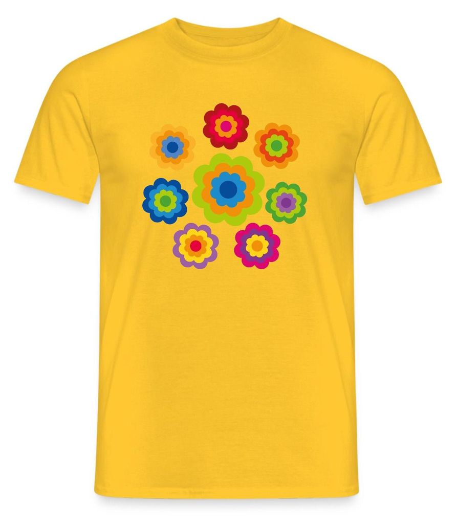 Spreadshirt 70er Jahre Hippie Flower Power Kostüm Blumen Fasching Männer T-Shirt, 3XL, Gelb