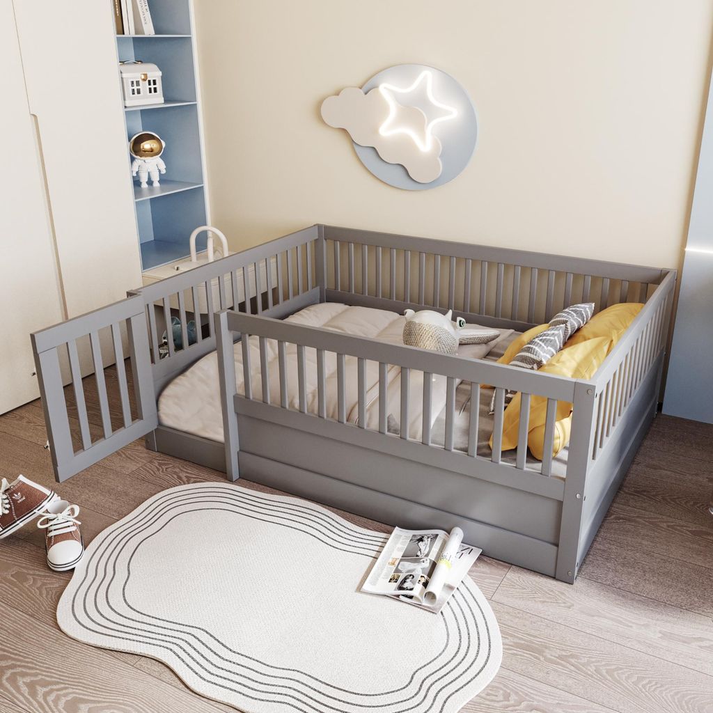 Sweiko Kinderbett 140 x 200cm, Holzbettgestell mit Gitter Produktbild 