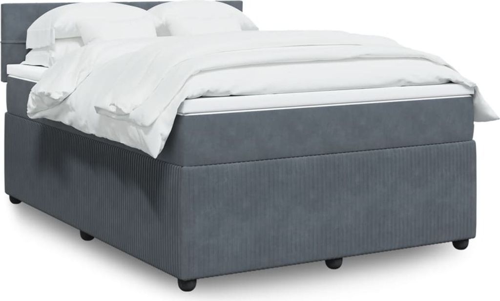 Möbel Boxspringbett mit Matratze Dunkelgrau 140x200 cm Samt - Bettrahmen 3287759