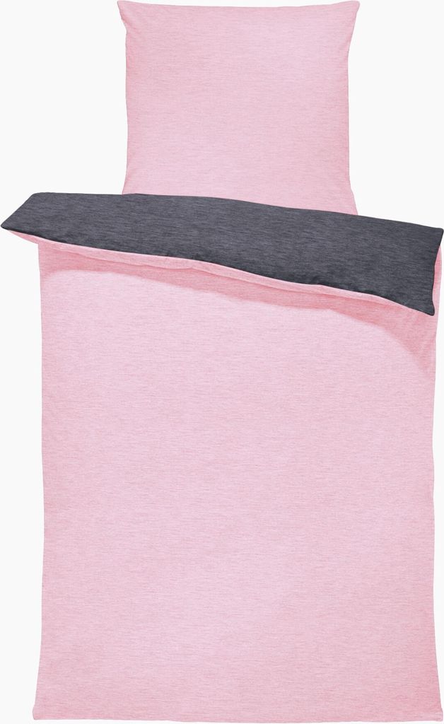 Winter Bettwäsche Biber Meliert Baumwolle Flanell Kuschelig Flauschig Warm Weich Modern, Größe:2 teilig 155x220 cm, Farbe:rosa / anthrazit