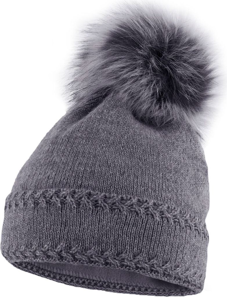 Warme Strickmütze Damen Wintermütze Bommelmütze gefüttert mit Bommel Neverless Hellgrau