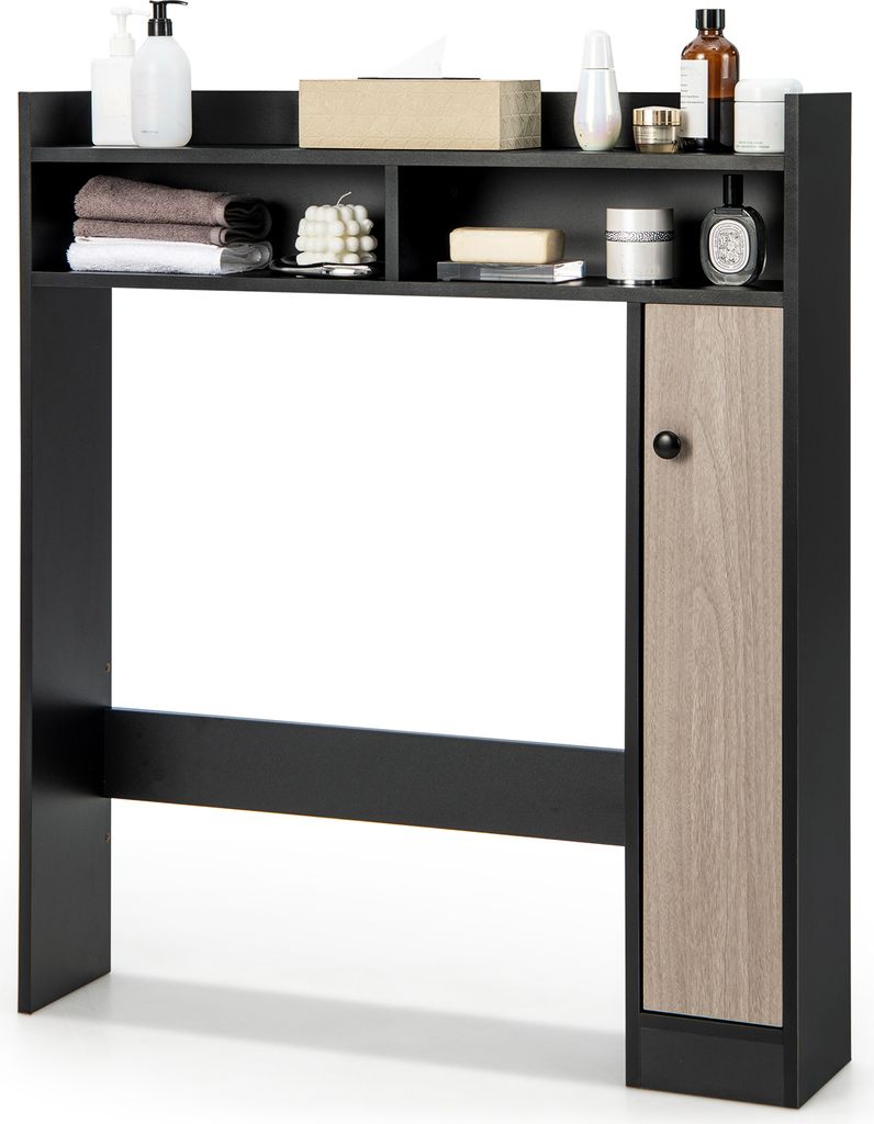 GOPLUS Toiletteschrank Überbauschrank, Toilettenregal mit 2 verstellbaren Regalen, 2 offenen Fächern & 1 oberen Regal, Badezimmerregal Holz, WC-S...