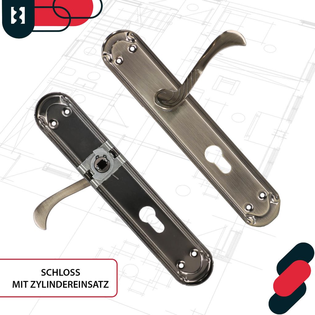 Maniglia Per Porta Kotarbau Argento - Per Cilindro Profilato, Distanza 72 Mm, Piastra Lunga 240 Mm