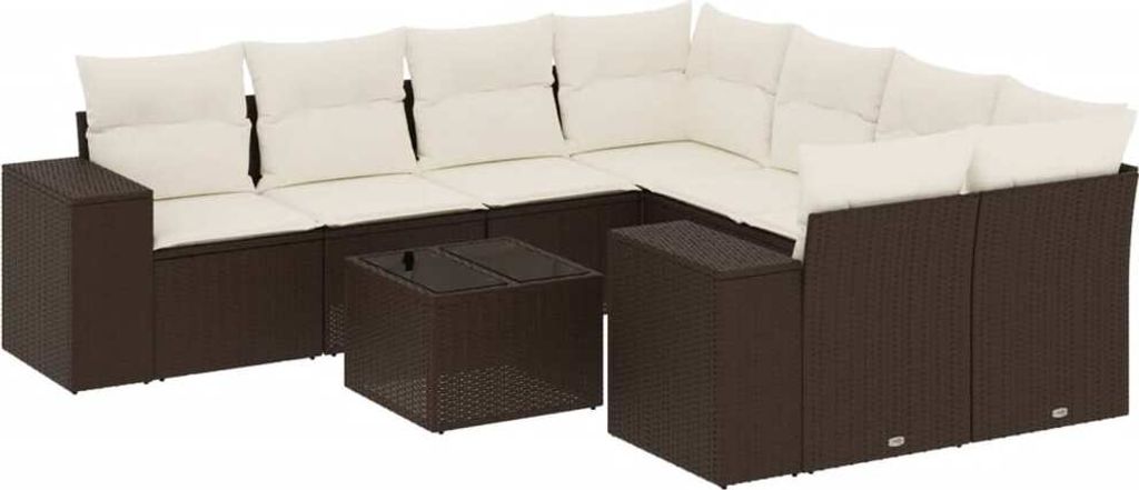 vidaXL 9-tlg. Garten-Sofagarnitur mit Kissen Braun Poly Rattan