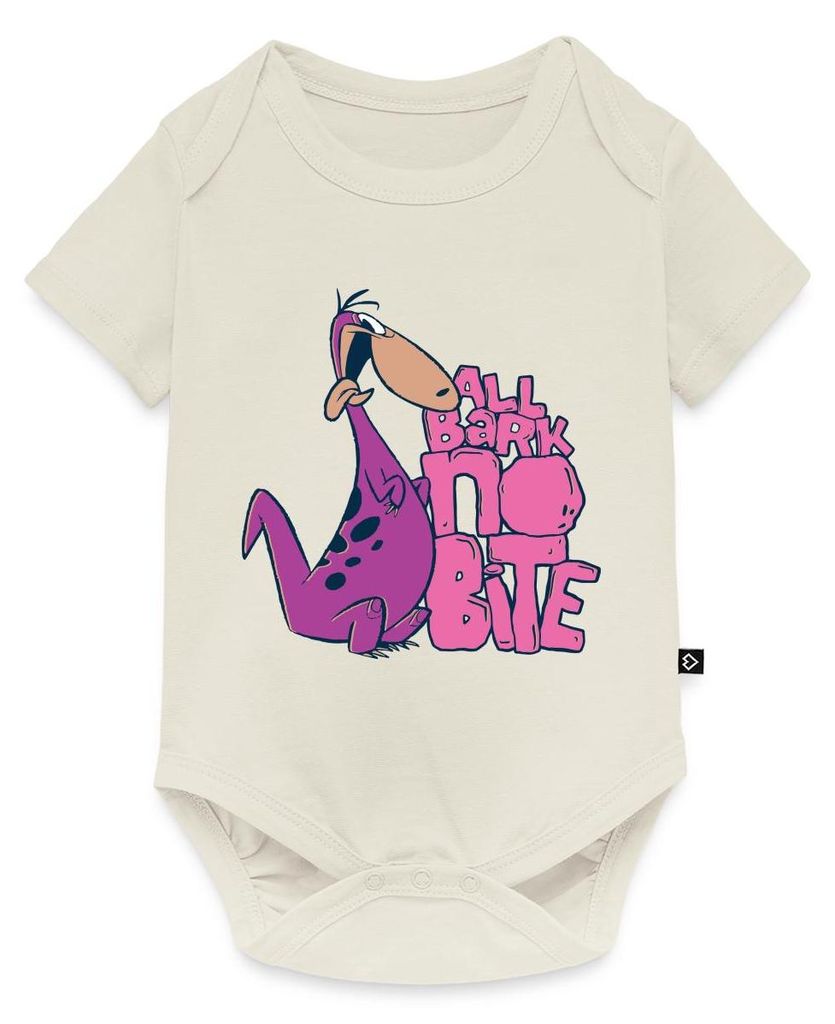 Spreadshirt The Flintstones Dino Spruch All Bark No Bite Kurzarm Tages Baby Body, 62 (2-3 M.), Naturweiß