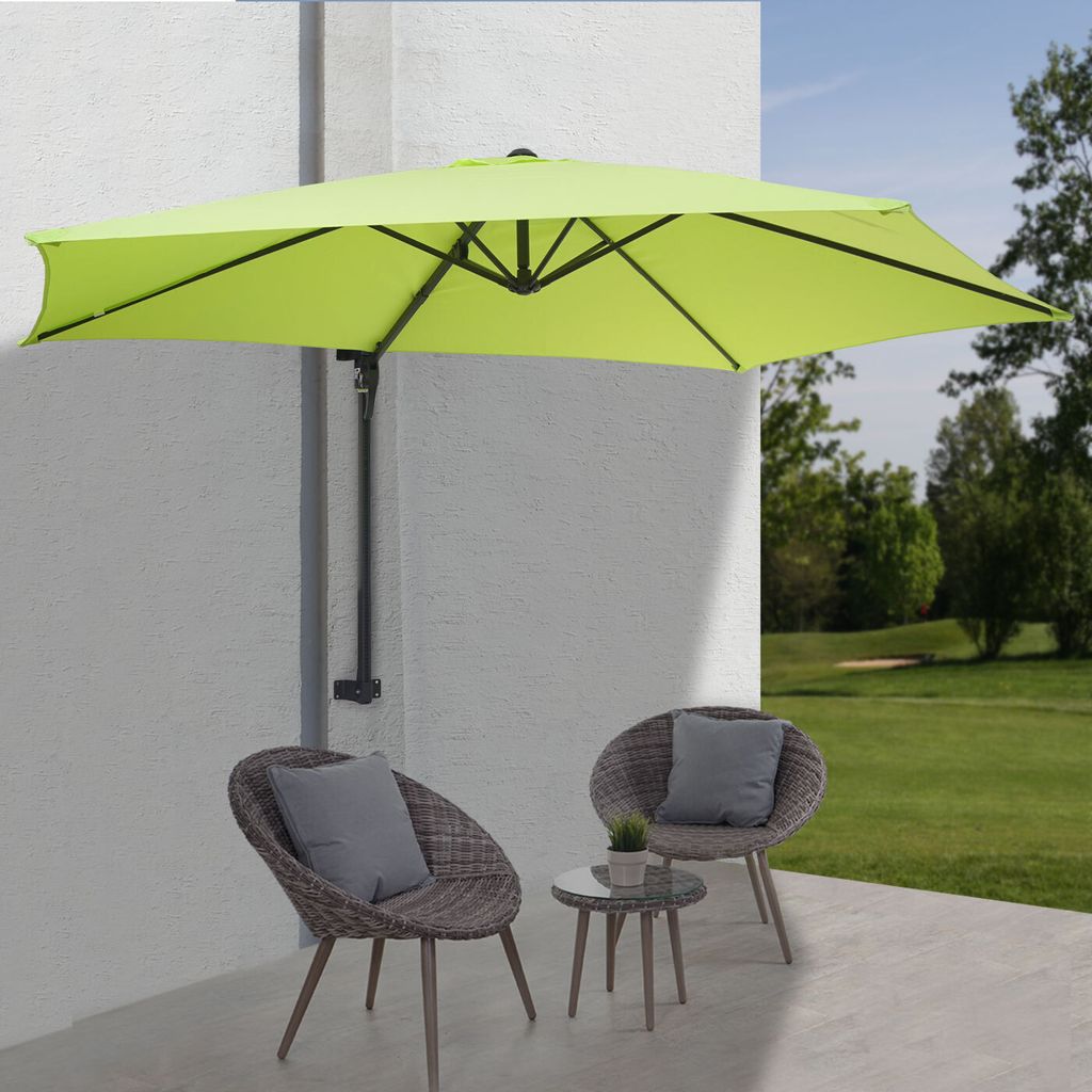 Wandschirm Acerra, Ampelschirm Balkonschirm Sonnenschirm, 3m neigbar, Polyester Alu/Stahl 9kg grün-lemon