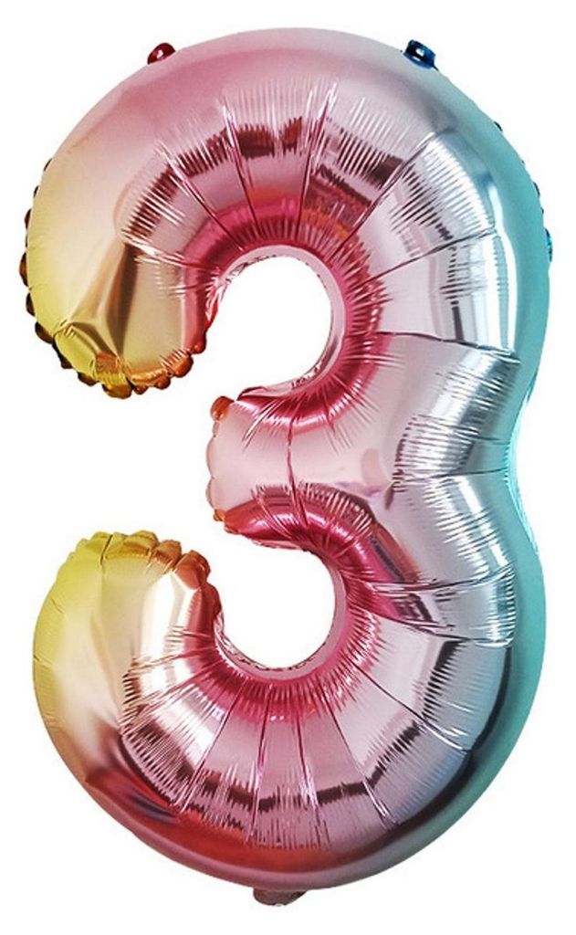 Folienballon Zahl 3, ca. 80 cm, regenbogenfarben Produktbild 