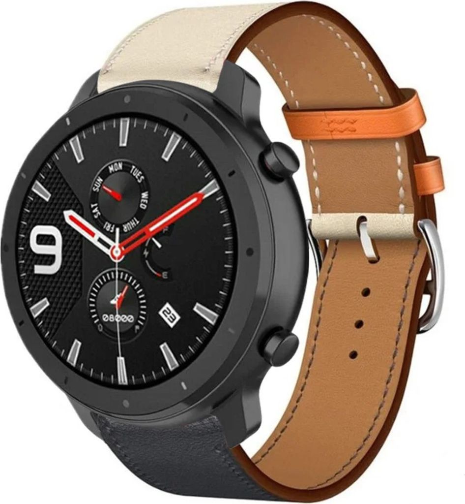 Strap-it Xiaomi Amazfit GTR Lederarmband (Weiß/Dunkelblau) Produktbild 