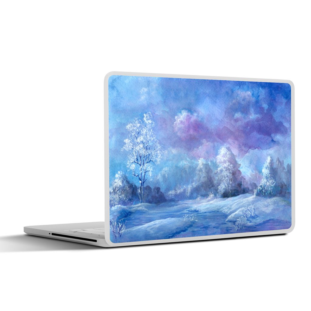 MuchoWow Laptop Aufkleber Sticker Cover Aquarell - Schnee - Wald 32.5x23.5 cm - Sticker für Laptop - Selbstklebend