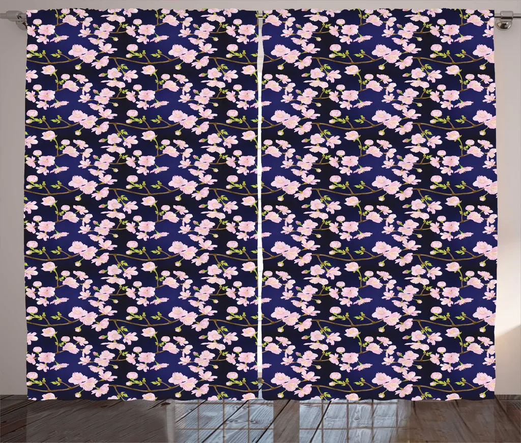 ABAKUHAUS Rideaux Fleurs Sakura 280x225 cm avec Boucles et Crochets