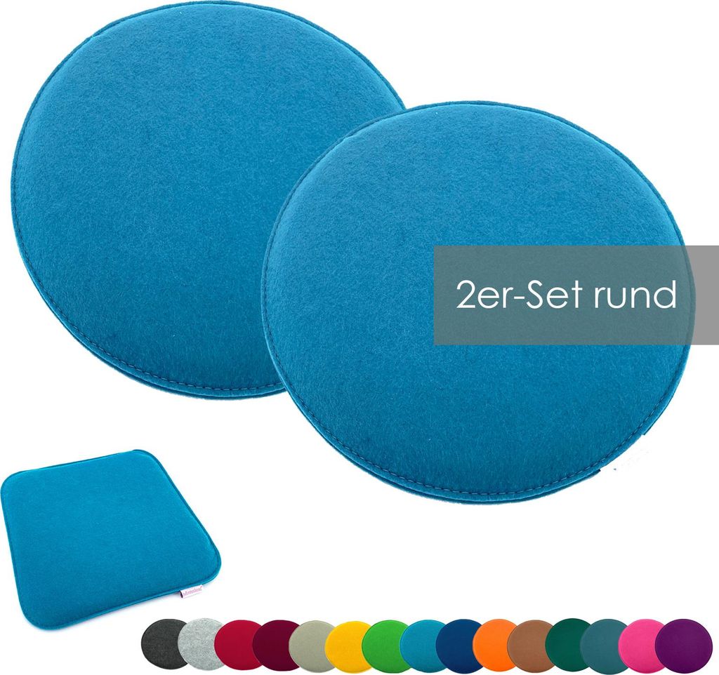 heimtexland Sitzkissen Set Filz Stuhlkissen Stuhlauflage Filzkissen Stuhl Polster Kissen Typ631 2er Set 35 cm Rund Aqua