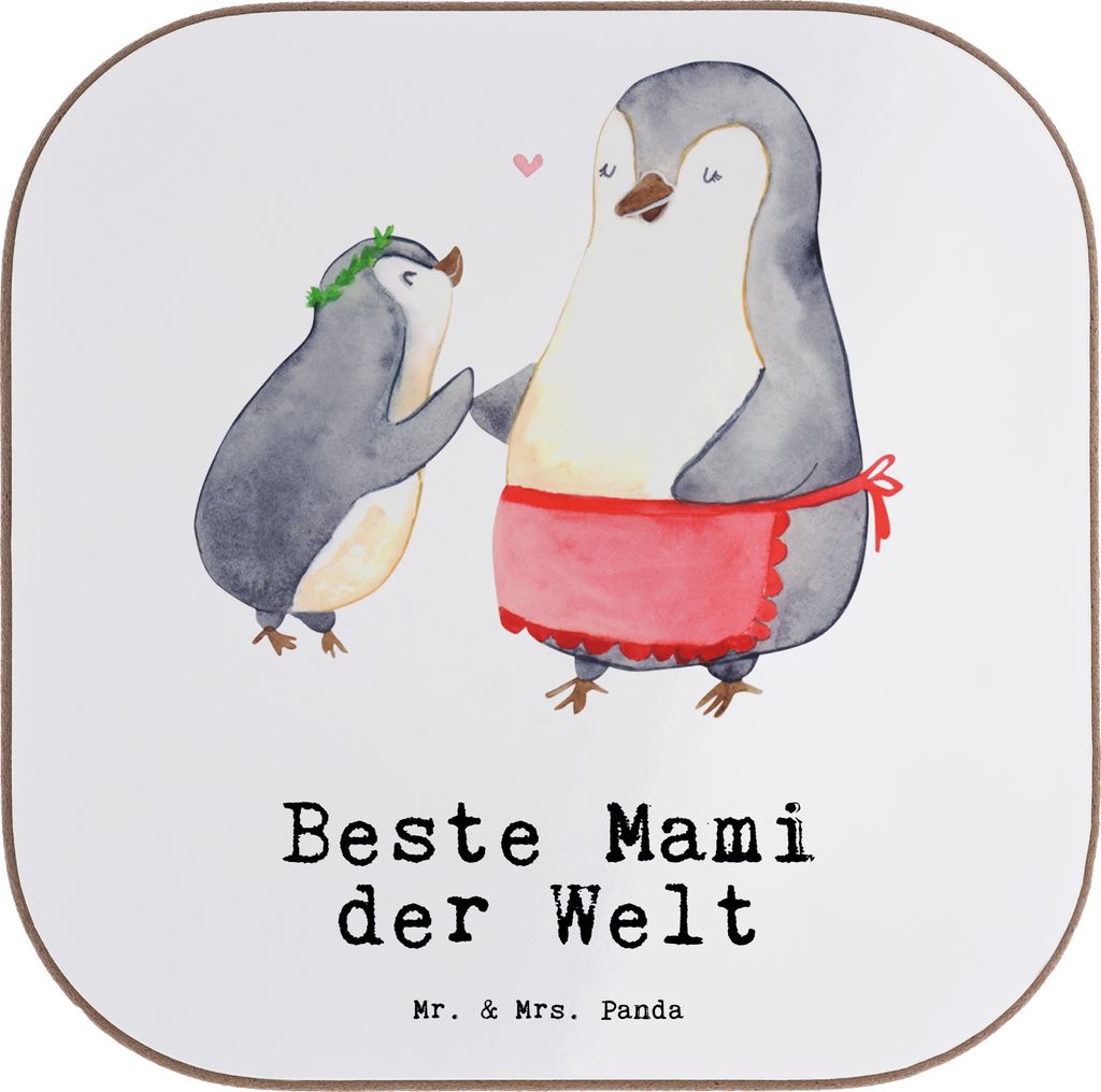 Mr. & Mrs. Panda unterleger Pinguin Beste Mami der Welt - Weiß - Geschenk, Holzuntersetzer, Dankeschön, Danke, Coaster, Untersetzer für Gläser,...