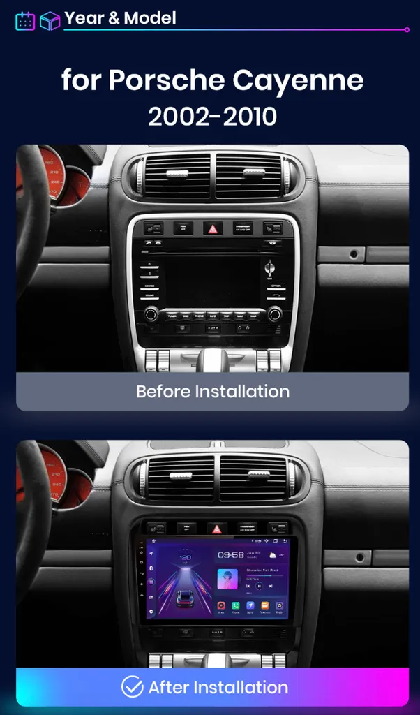 Station Multimédia Android GPS et CarPlay pour Porsche Cayenne 1 9PA