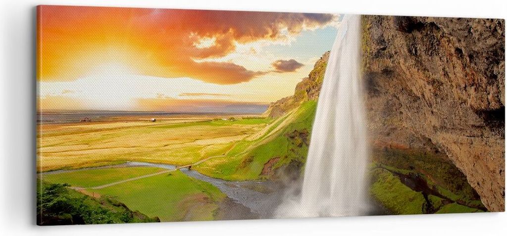 Bild auf Leinwand - Leinwandbild - Geologie island Wiese - 100x40cm - Wand Bild - Wanddeko - Leinwanddruck - Bilder - Kunstdruck - Wanddekoration -...