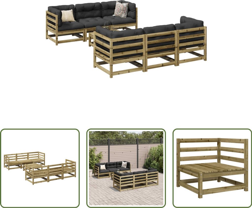 The Living Store 7-tlg. Garten-Sofagarnitur Kiefernholz Produktbild 