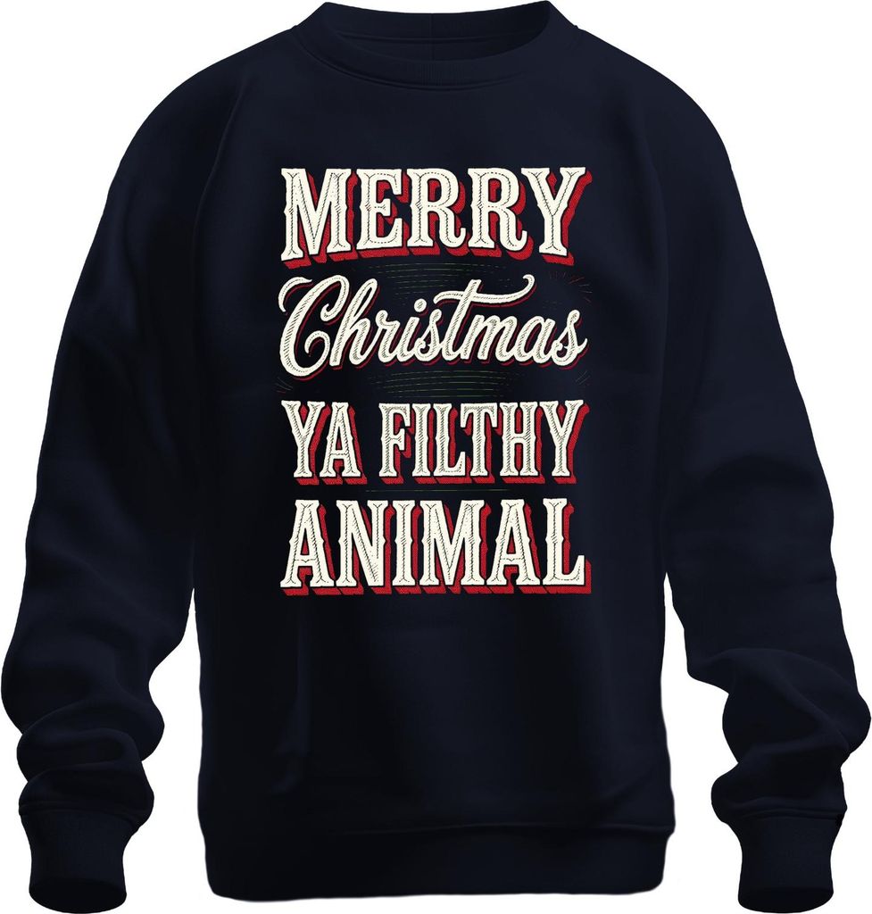 Merry Christmas filthy animal Weihnachten lustig Weihnachtsfeier Uni Sweatshirt Pullover, Navy, XXL