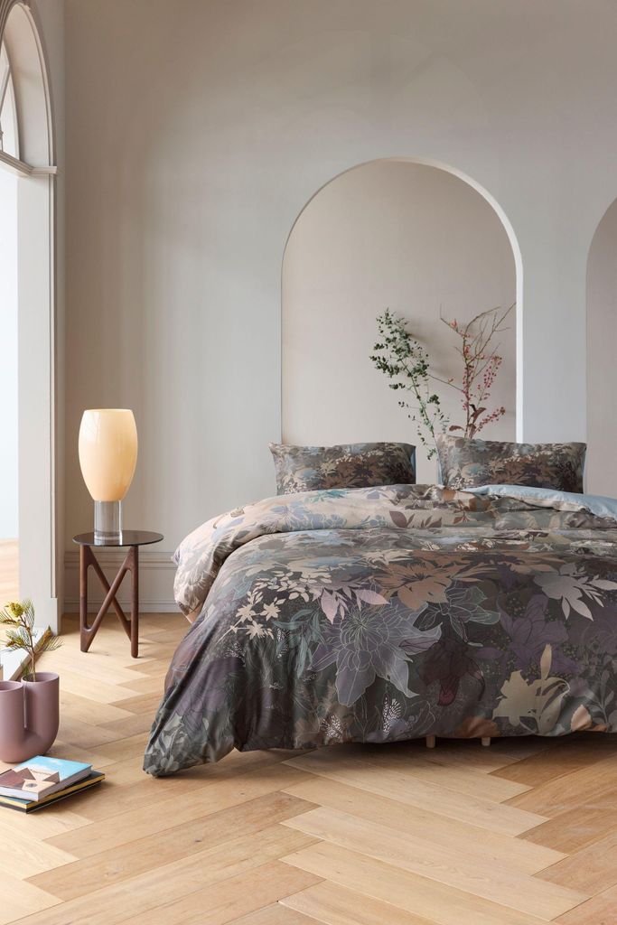 Beddinghouse Bettwäsche Mako-Satin - Audry, blau grau 135 x 200 cm elder Glanz, Blumen, braun, blau