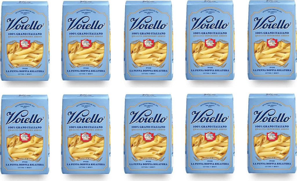 10x Voiello La Penna Doppia Rigatura n°152 Pasta 100% Italienischer Weizen 500g Teigwaren aus Hartweizengrieß Bronze-Zeichnung