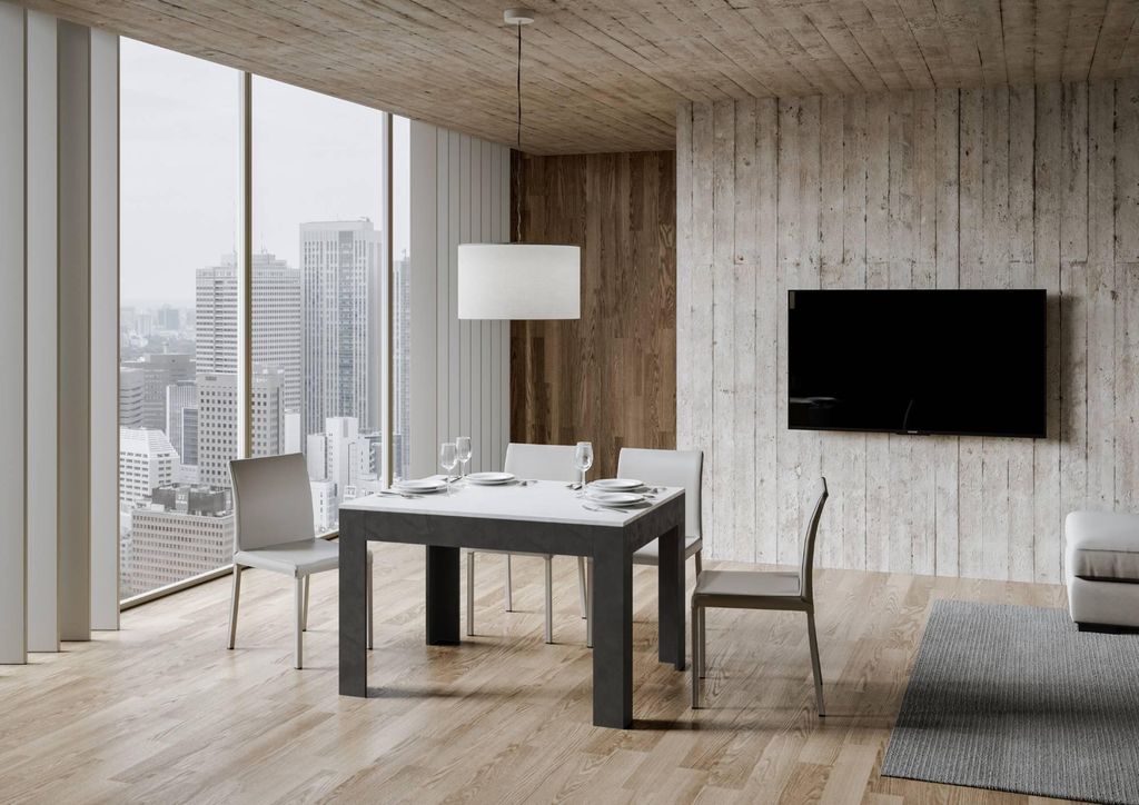 ITAMOBY - Ausziehtisch 120/180x90 cm Bibi Mix Hauptplatte Effekt weiß gespachtelt Tischbasis Effekt anthrazit gespachtelt