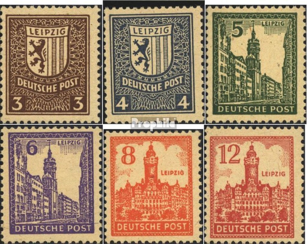 Briefmarken Sowjetische Zone (All.Bes.) 1946 Mi 156y-161y (kompl.Ausg.), gelbes Papier und feiner Gummi postfrisch Abschiedsserie