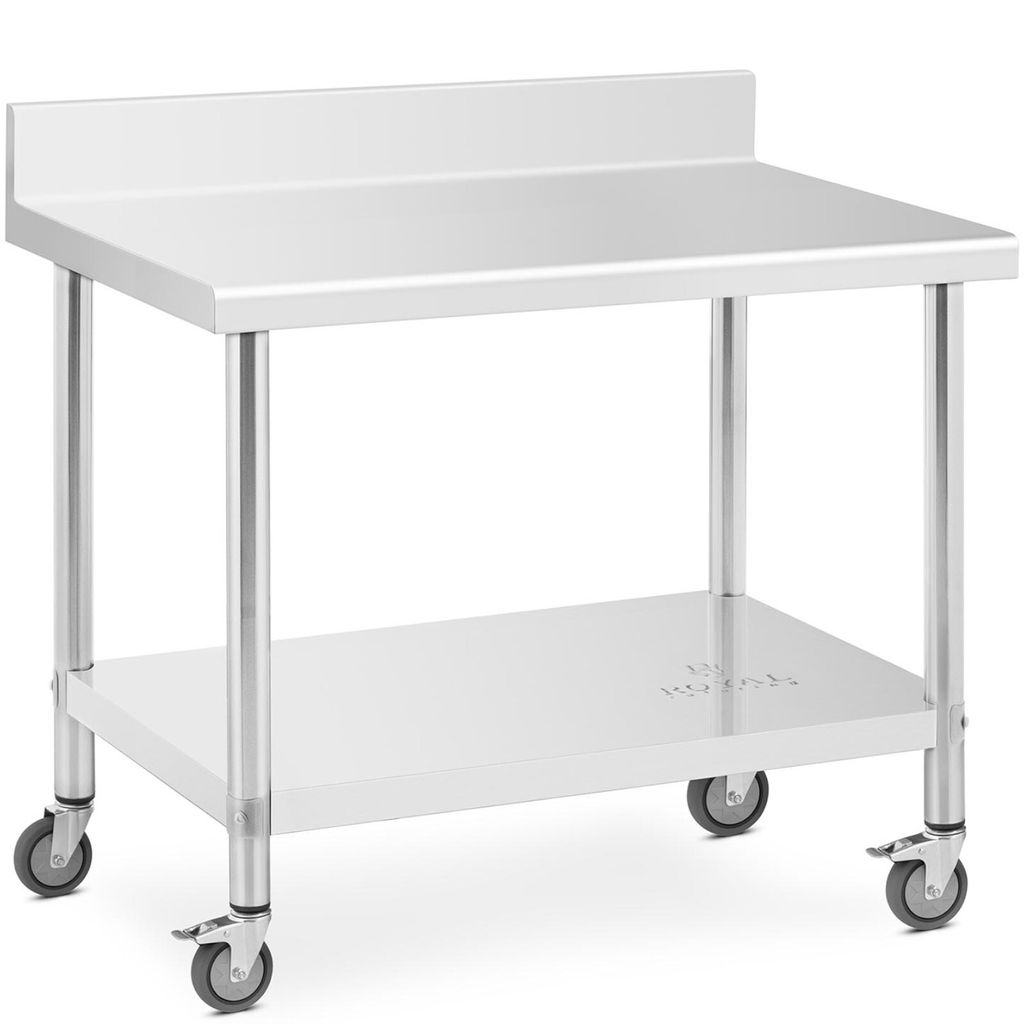 Expondo Royal Catering Edelstahltisch mit Rollen - PREMIUM - 70 x 100 cm - 155 kg - Aufkantung -