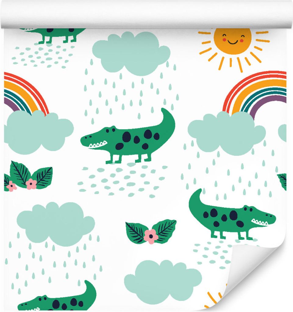 10m VLIES TAPETE Rolle Kinderzimmer Krokodile Blumen Regenbogen Sonne XXL