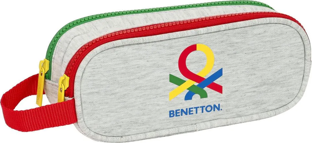 Trousse Double Zip Benetton Pop Gris en Toile Résistante - Format Compact 21cm