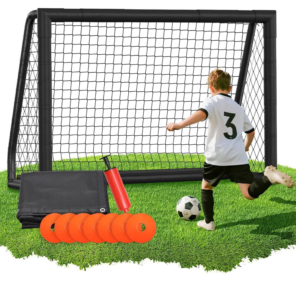 Peviasot Fußballtor 180 x 120 x 60 cm – Kinder Fußballtor mit Torwand & Netz, stabiles Metalltor für Garten & Indoor, Schwarz