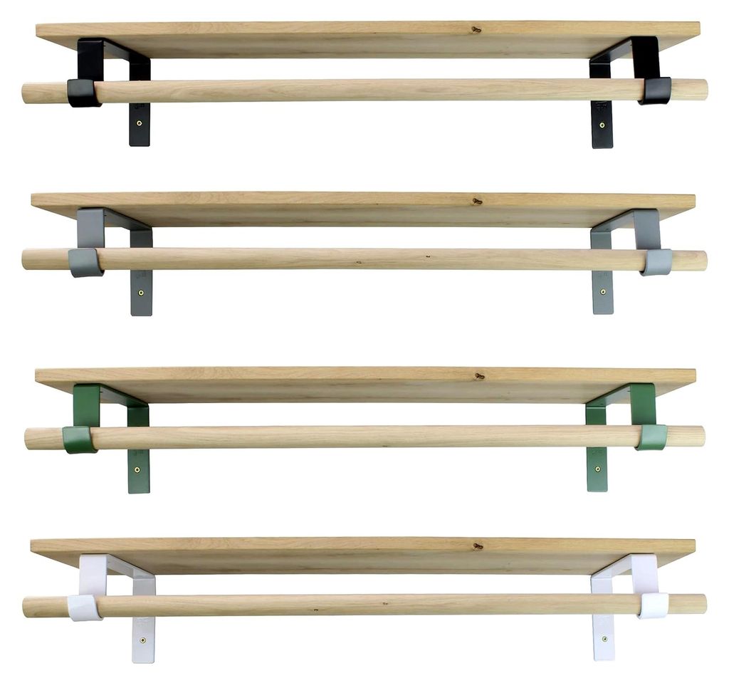 Garderobe GARD Neukölln | Wandgarderobe mit Ablage aus Holz | Set Kleiderstangenhalterung mit Regal zur Wandmontage | Eiche & Metall (inklusive 10...