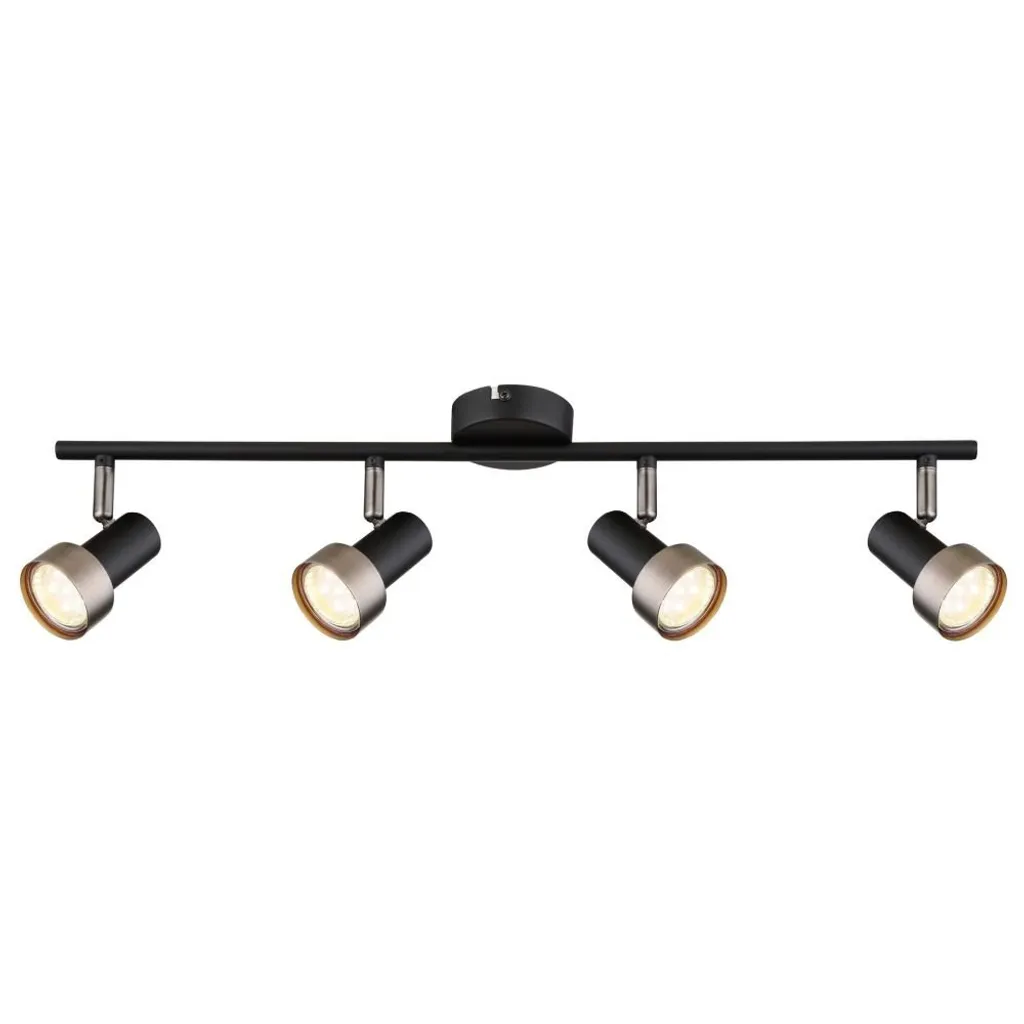 Spot de plafond design industriel Konrad, 4 têtes GU10 en noir et argent