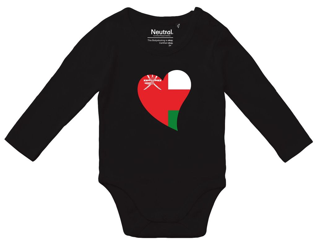 Huuraa Baby Body Oman Flagge Herz 80 Black Baumwolle Fairtrade Langarmbody Geschenkidee