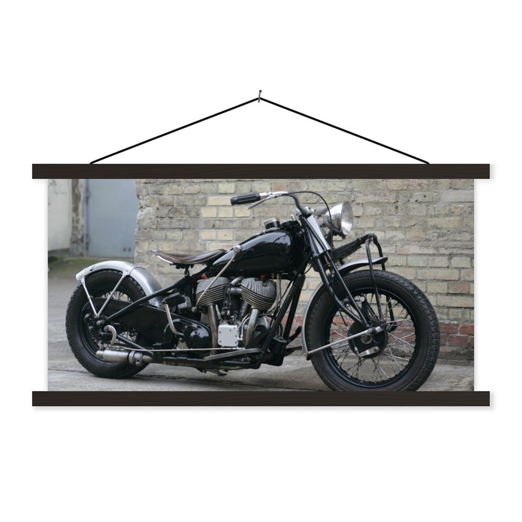 MuchoWow Textilposter Seitenansicht eines antiken Motorrads 150x75 cm mit schwarzem Rahmen - Posterleiste