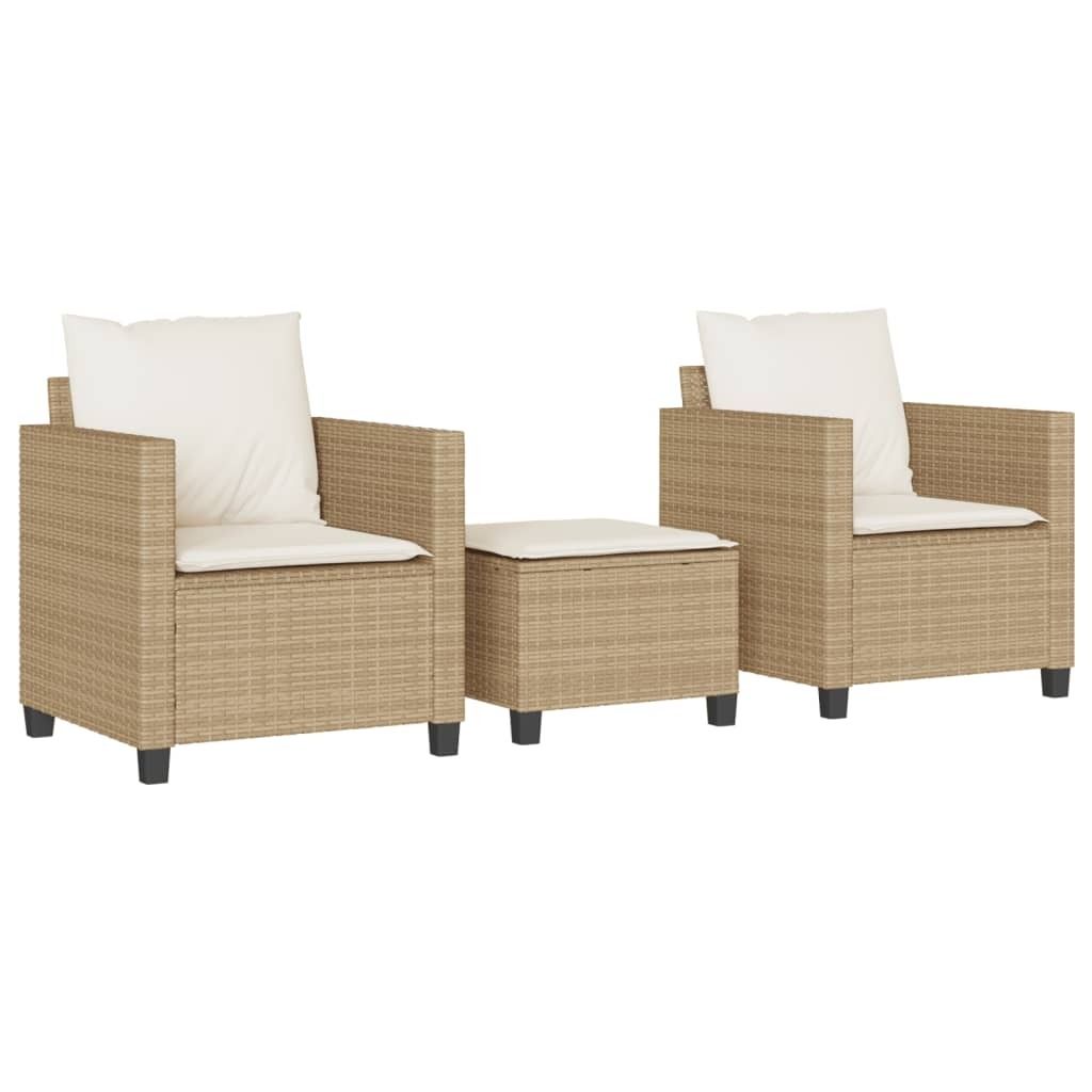 "Rabatt" 3-tlg. Bistro-Set - mit tishe & Stuhl - mit Kissen Beige Poly Rattan - Lounge-Dining set CC17505