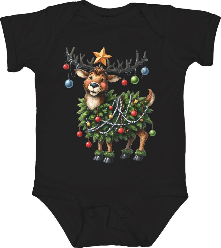 Weihnachtsrentier Niedlich Lustig Weihnachtsbaum Kugeln Geschenk Unisex Baby Body, Schwarz, 6/12
