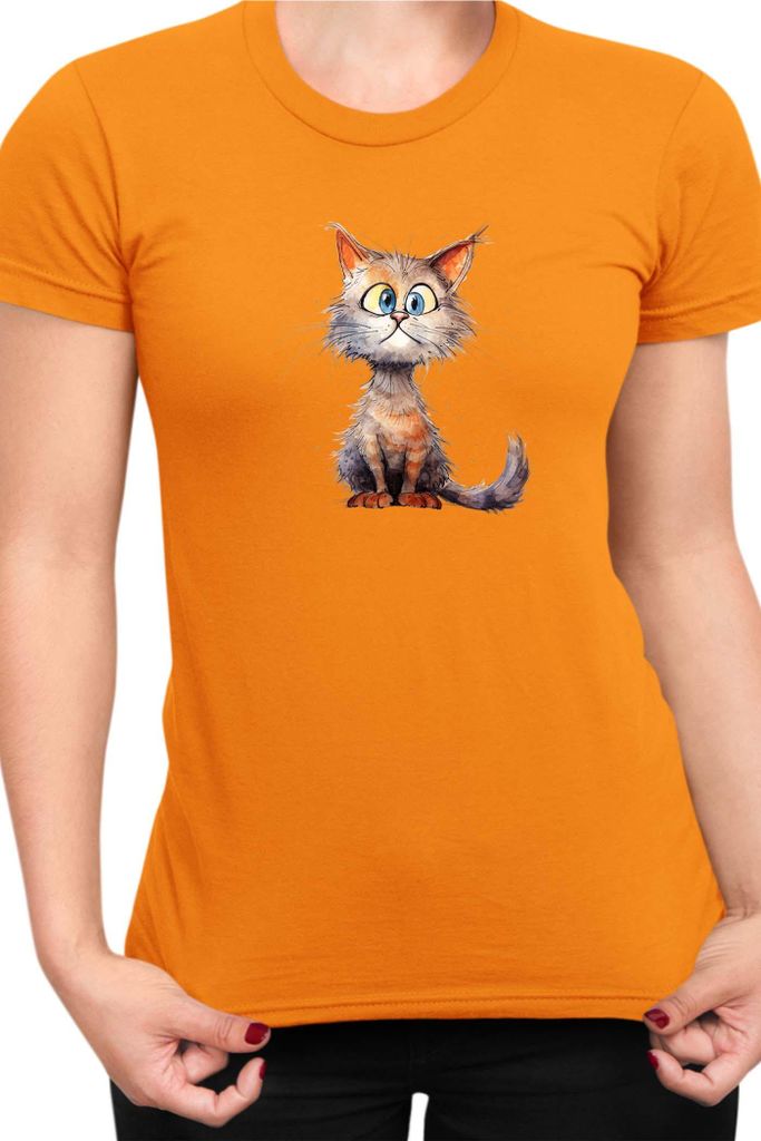 Damen T-Shirt Funny Cats Breeds Munchkin Cat 025, Lady 2XL / Orange