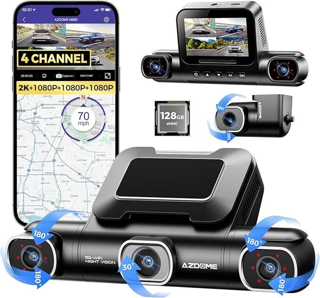 Dashcam voiture 4K 360° contre le vandalisme avec 128GB eMMC et WiFi