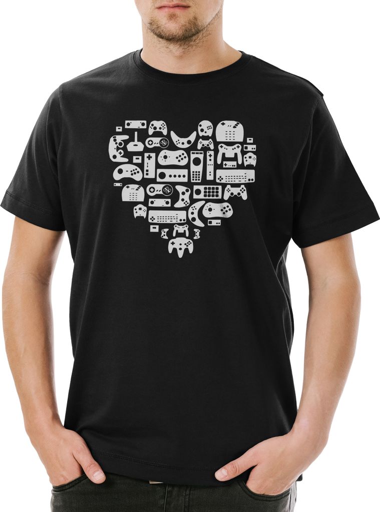 Urban Backwoods Controller Heart I, Herren T-Shirt, Farbe: Schwarz, Größe: XL